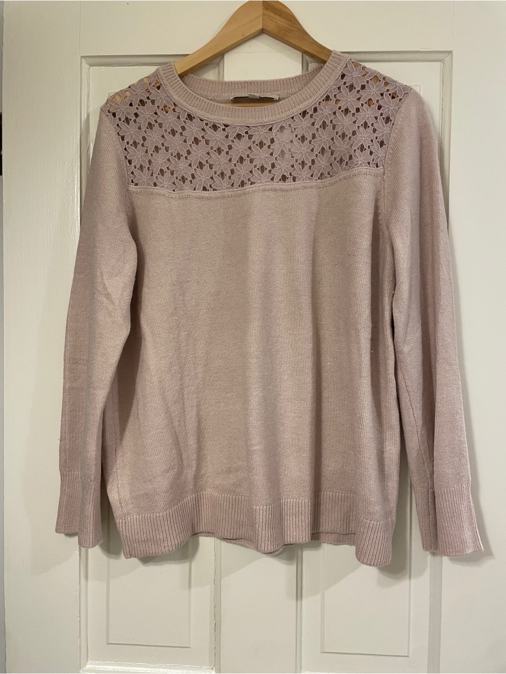 LOFT Soft Blush Lace Yoke Crewneck Sweater